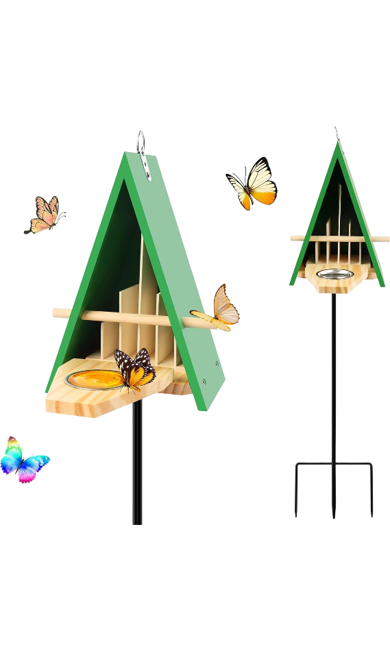 Wooden Butterfly House with Metal Stake